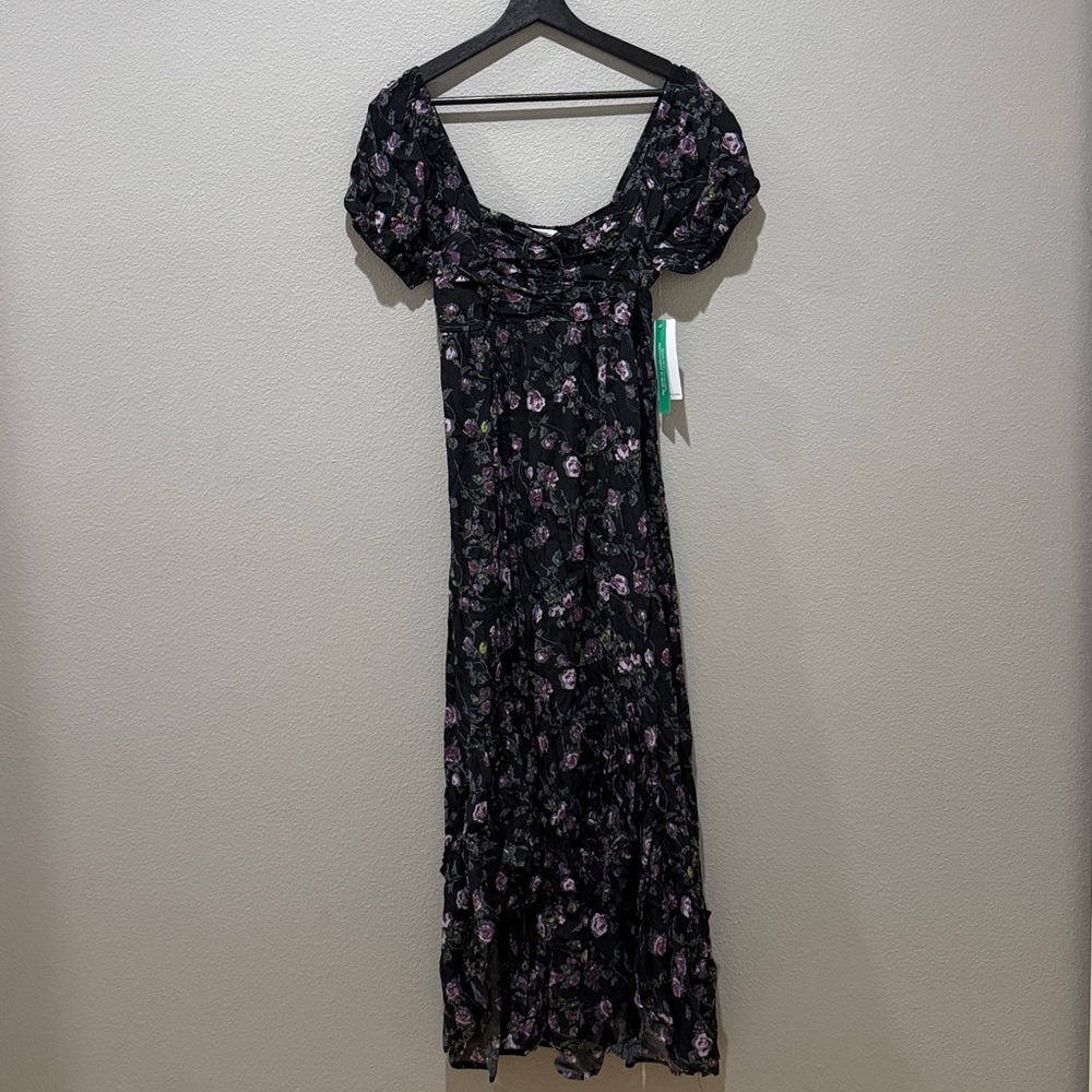 Stitch & Pine Black Floral Short Sleeve Maxi Dress Size M